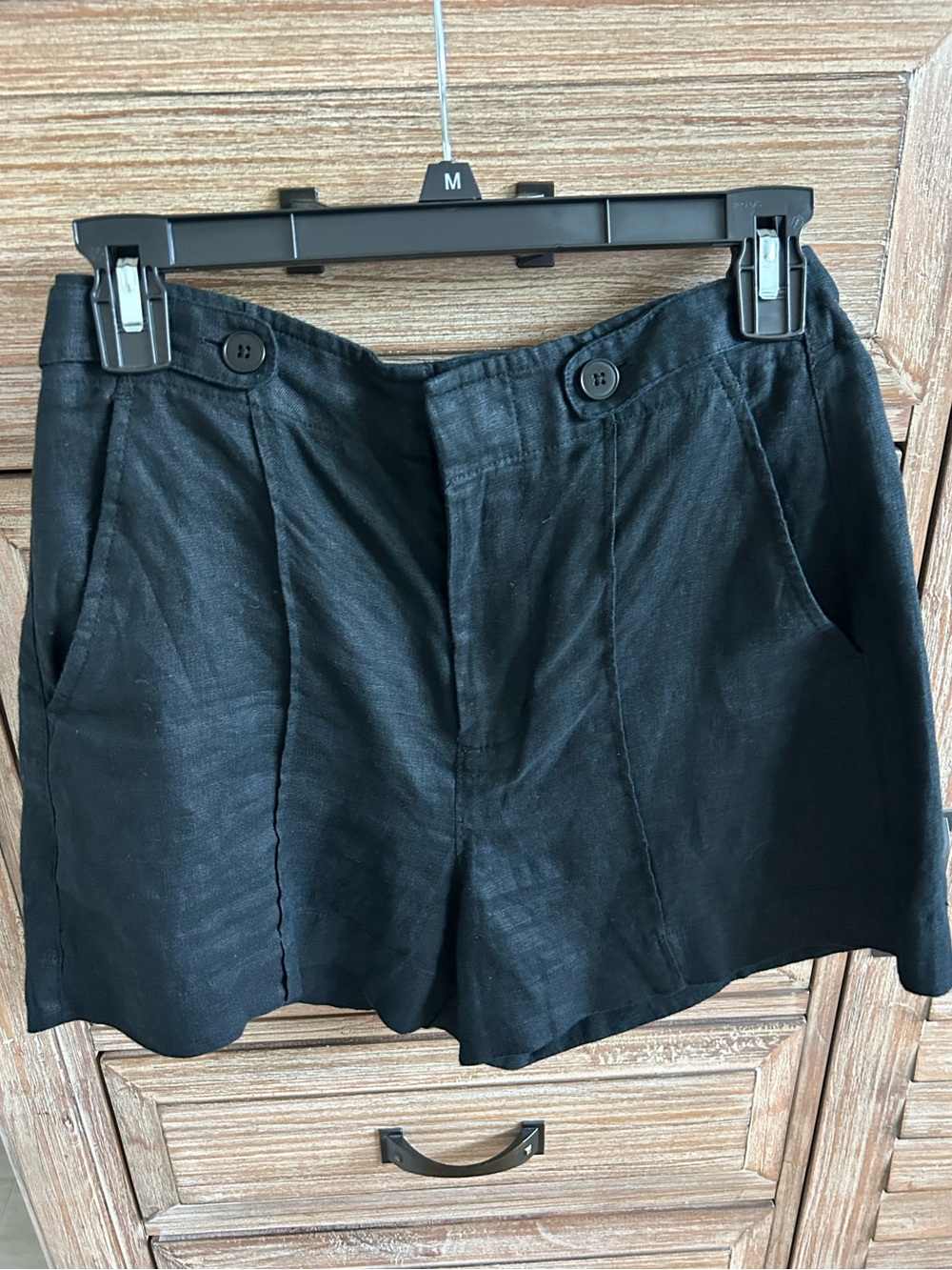 Madewell Black High-Waist Button-Front Linen Shorts